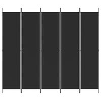 Kamerscherm met 5 panelen 250x220 cm stof zwart - thumbnail