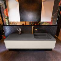 Badkamermeubelset Mondiaz Erin 150 cm met 1 Lade met RIDGE Wastafel Rechts Dark grey met 1 kraangat Greeploos Mat Linen - thumbnail