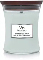 WoodWick Geurkaars Medium Sagewood & Seagrass - 11 cm / ø 10 cm - Geurkaars in Glas - Houten Lont - thumbnail
