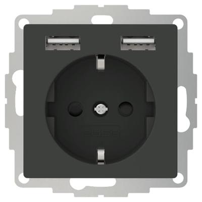 2USB 2U-449351 Stopcontact (onderbouw) VDE, Met USB, Aanraakbeveiliging IP20 Antraciet - thumbnail