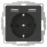 Stopcontact met USB poorten 2400mA antraciet voor een 40mm diepe doos - thumbnail