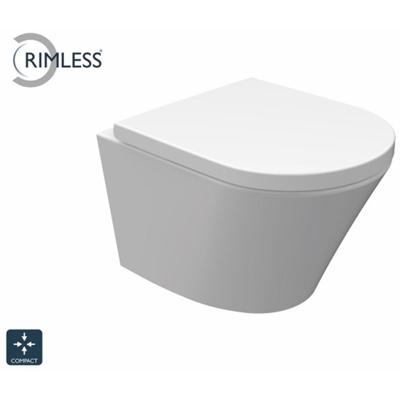 Wiesbaden Vesta Junior Wandcloset Rimless Verkort met Vesta Junior Toiletzitting - Softclose en Quick Release - Glans Wit