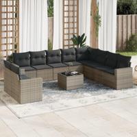 11-delige Loungeset met kussens poly rattan grijs - thumbnail