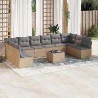 11-delige Tuinset met kussens poly rattan beige - thumbnail