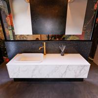 Badkamermeubelset Mondiaz Erin 150 cm met 1 Lade met RIDGE Wastafel Links Talc met 1 kraangat Greeploos Mat Carrara - thumbnail