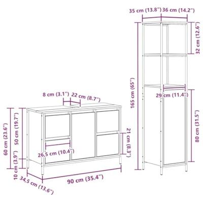 Badkamermeubelset 2 pcs Gerookte eik en Zwart 36 x 35 x 165 cm