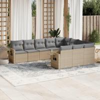 10-delige Loungeset met kussens poly rattan beige - thumbnail