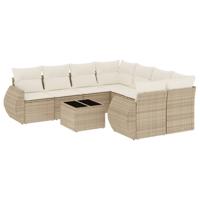 9-delige Loungeset met kussens poly rattan beige - thumbnail
