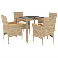 5-delige Tuinset met kussens poly rattan en glas beige - thumbnail