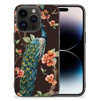 iPhone 15 Pro Dierenprint Telefoonhoesje Pauw met Bloemen - thumbnail