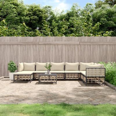 9-delige Loungeset met kussens poly rattan antracietkleurig