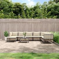 9-delige Loungeset met kussens poly rattan antracietkleurig - thumbnail