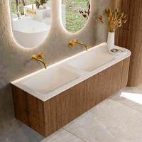 Mondiaz KURVE 145 cm Onderkast Greeploos 1 Lade Met Deuren Walnut, Wastafel Solid Surface Links Talc 0 Kraangaten Zonder Spiegel (KRVCLO145R1L1D0KD-Wal/Tal) - thumbnail
