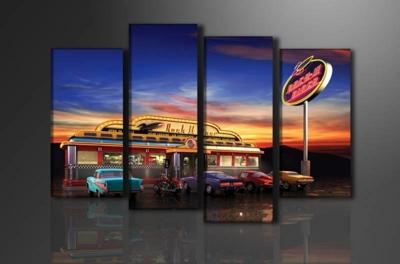 Schilderij - USA Retro, Multi-gekleurd, 130X80cm, 4luik