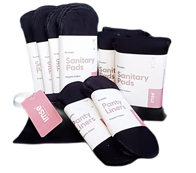Wasbaar maandverband – ImseVimse Full Cycle Kit (Design: Zwart)
