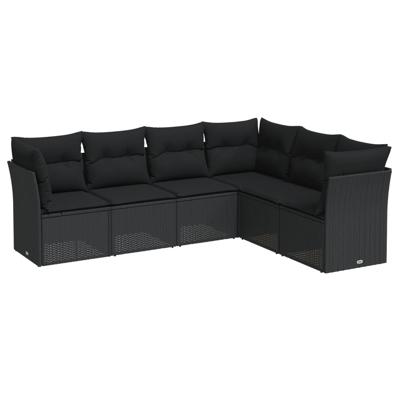 7-delige Loungeset met kussens poly rattan zwart - thumbnail