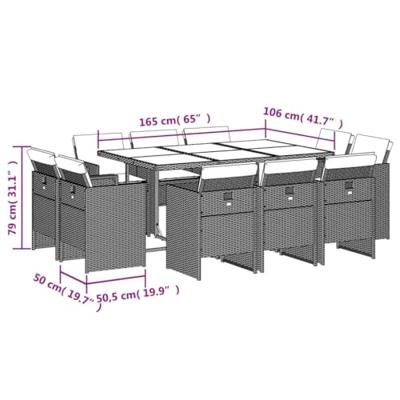 11-delige Tuinset met kussens poly rattan beige