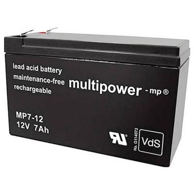 multipower MP7-12 Loodaccu 12 V 7 Ah Loodvlies (AGM) (b x h x d) 65 x 102 x 151 mm Kabelschoen 4.8 mm Onderhoudsvrij, Geringe zelfontlading, VDS-certificering