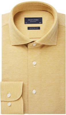 Profuomo Originale Gebreid Overhemd Geel Pique Cutaway Slim Fit