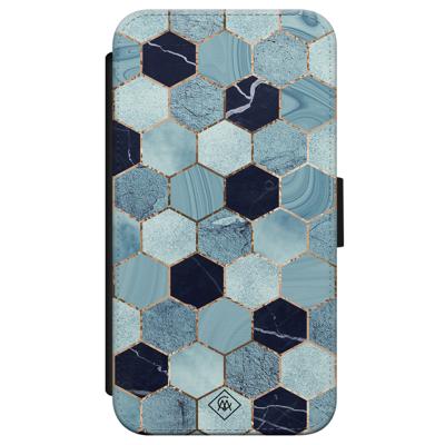 iPhone X/XS flipcase - Marmer blauw kubussen