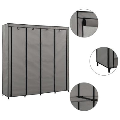Kledingkast met 4 vakken 175x45x170 cm grijs