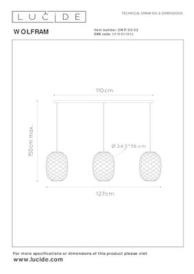 Lucide WOLFRAM - Hanglamp - 3xE27 - Mat Goud / Messing