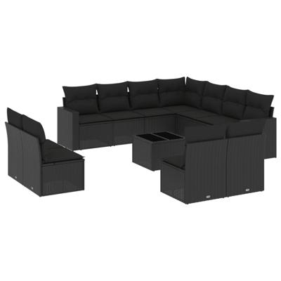 11-delige Loungeset met kussens poly rattan zwart