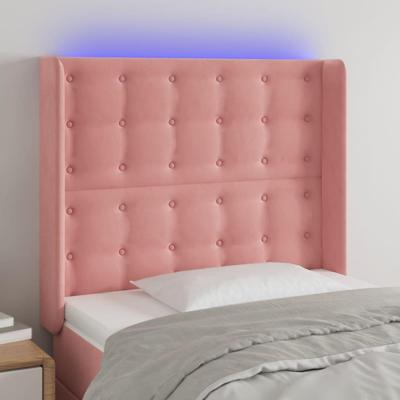 Hoofdbord LED 93x16x118/128 cm fluweel roze