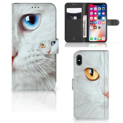 Apple iPhone Xs Max | Telefoonhoesje | Met pasjeshouder | Witte Kat