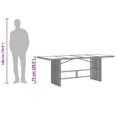 Tuintafel met glazen blad 190x80x75 cm poly rattan bruin