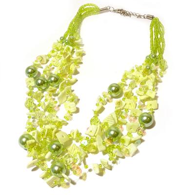 Korte Kralen Ketting met Parels en Schelpjes Groen