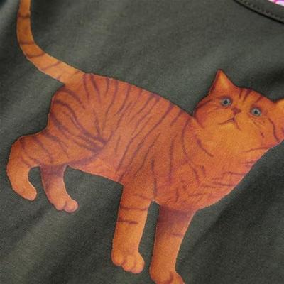 Kindershirt met lange mouwen kattenprint 104 kakikleurig