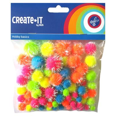 Haza Witbaard Glitter pompoms neon, 75st.