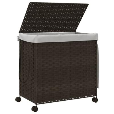 VidaXL Wasmand op wielen 60x35x60,5 cm rattan donkerbruin - thumbnail