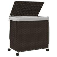 Wasmand op wielen 60x35x60,5 cm rattan donkerbruin - thumbnail