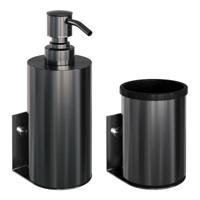 Zeepdispenser en Beker BRAUER Model A Incl. Wand Ophanging en Magnetisch opzetvlak Geborsteld Gunmetal - thumbnail