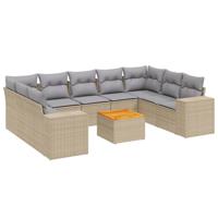 10-delige Loungeset met kussens poly rattan beige - thumbnail