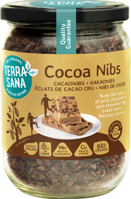 TerraSana Raw cacao nibs in glas bio 230 Gram