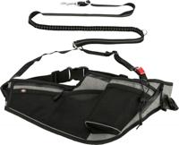 TRIXIE JOGGINGRIEM MET LIJN GRIJS / ZWART 115-150X2 CM / 70-130X23 CM - thumbnail