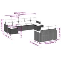 9-delige Loungeset met kussens poly rattan zwart - thumbnail