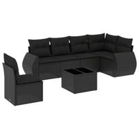 7-delige Loungeset met kussens poly rattan zwart - thumbnail