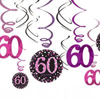 60 jaar hangdecoratie swirls mix pink - thumbnail