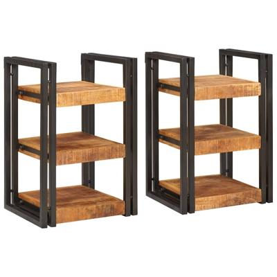 Nachtkastje 2 pcs Bruin en zwart Massief Mango Hout Nachtkastje 2 pcs Bruin en zwart Massief Mango Hout