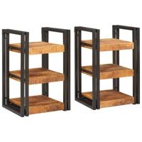 Nachtkastje 2 pcs Bruin en zwart Massief Mango Hout - thumbnail