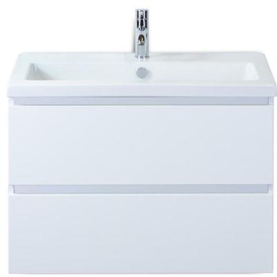 Vogue Badmeubelset 80 cm - Greeplijst in Kleur - Wit Hoogglans - Keramische Wastafel Wit 1 Kraangat