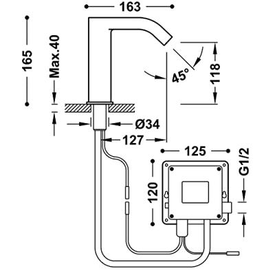 Elektronische Fonteinkraan Tres Tempo Standard Rond met Vierkante Uitloop Chroom Tres