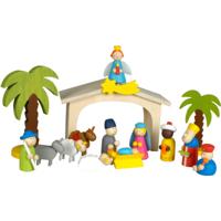Kerststal Hout met speelfiguren - thumbnail