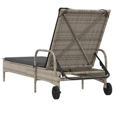 Ligbed met wielen en kussen poly rattan grijs - thumbnail