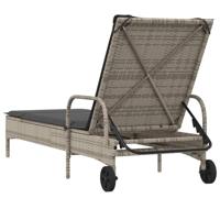 Ligbed met wielen en kussen poly rattan grijs - thumbnail
