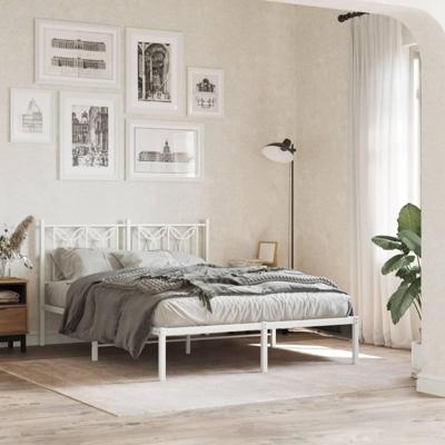 Bedframe met hoofdbord metaal wit 140x190 cm